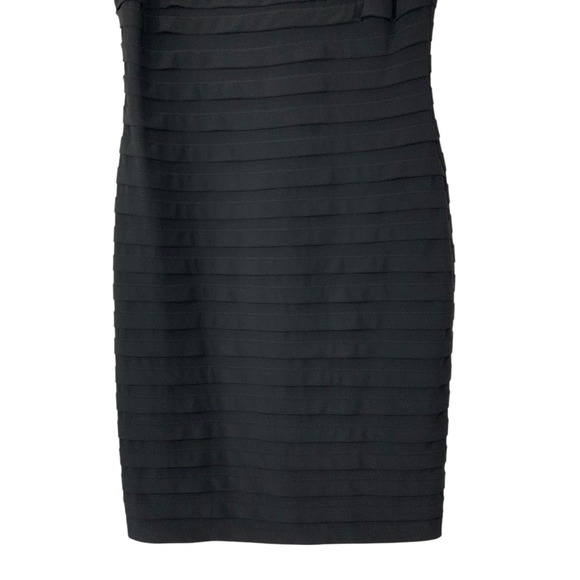 Adrianna Papell Black Tiered Ribbon Mesh Sheath Dress 10P Short Sleeve Cocktail - Picture 3 of 7